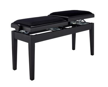 Double Bench Adjustable 2 person piano stool duet black satin