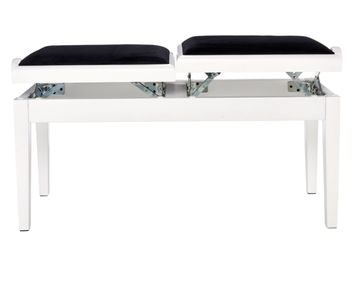 Adjustable double piano bench in white satin