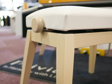Close-up side view white hidrau stool