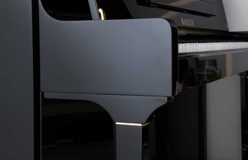 Side view of Hailun H9-P piano in polished ebony