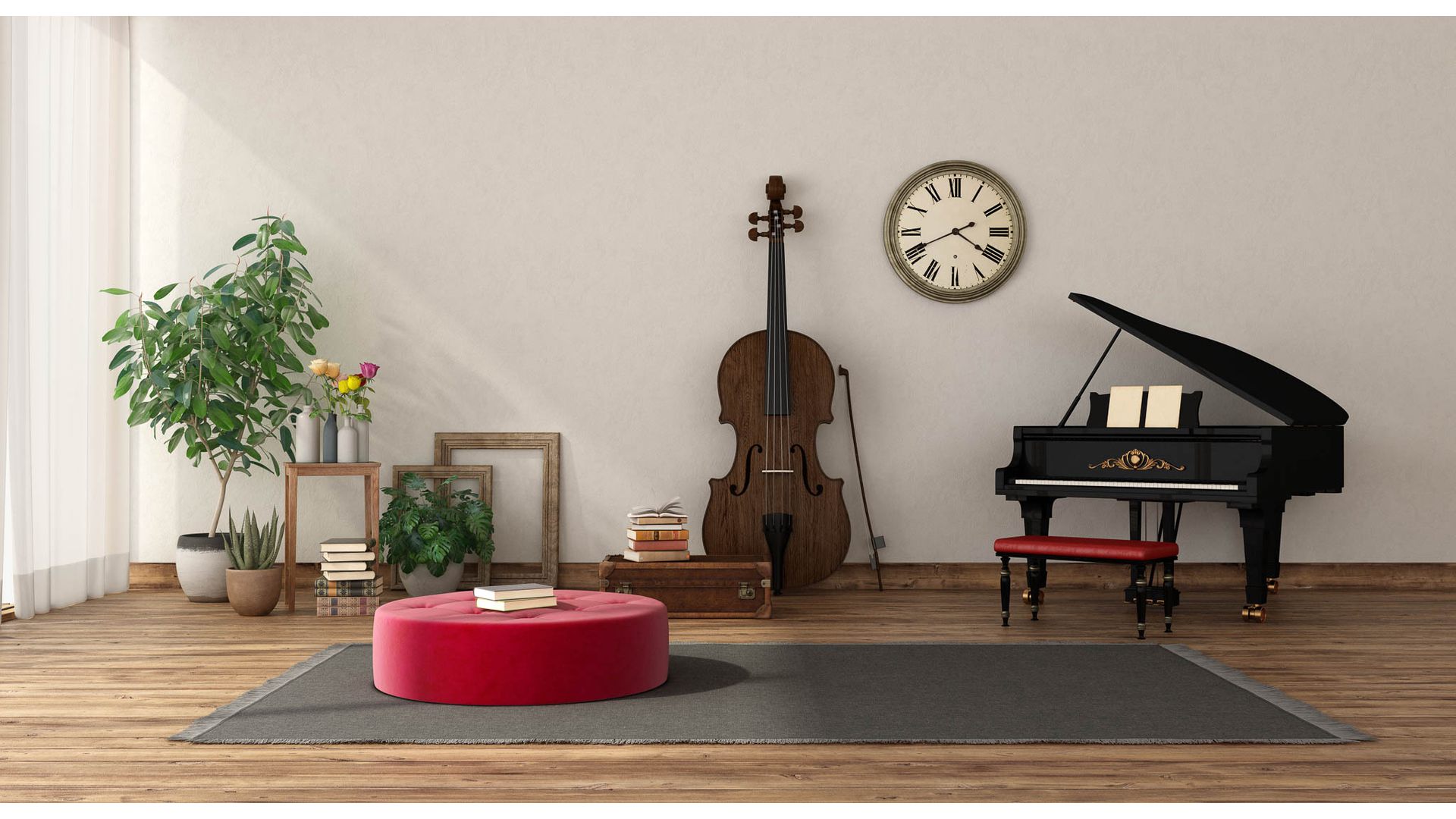 Piano and instruments in lounge