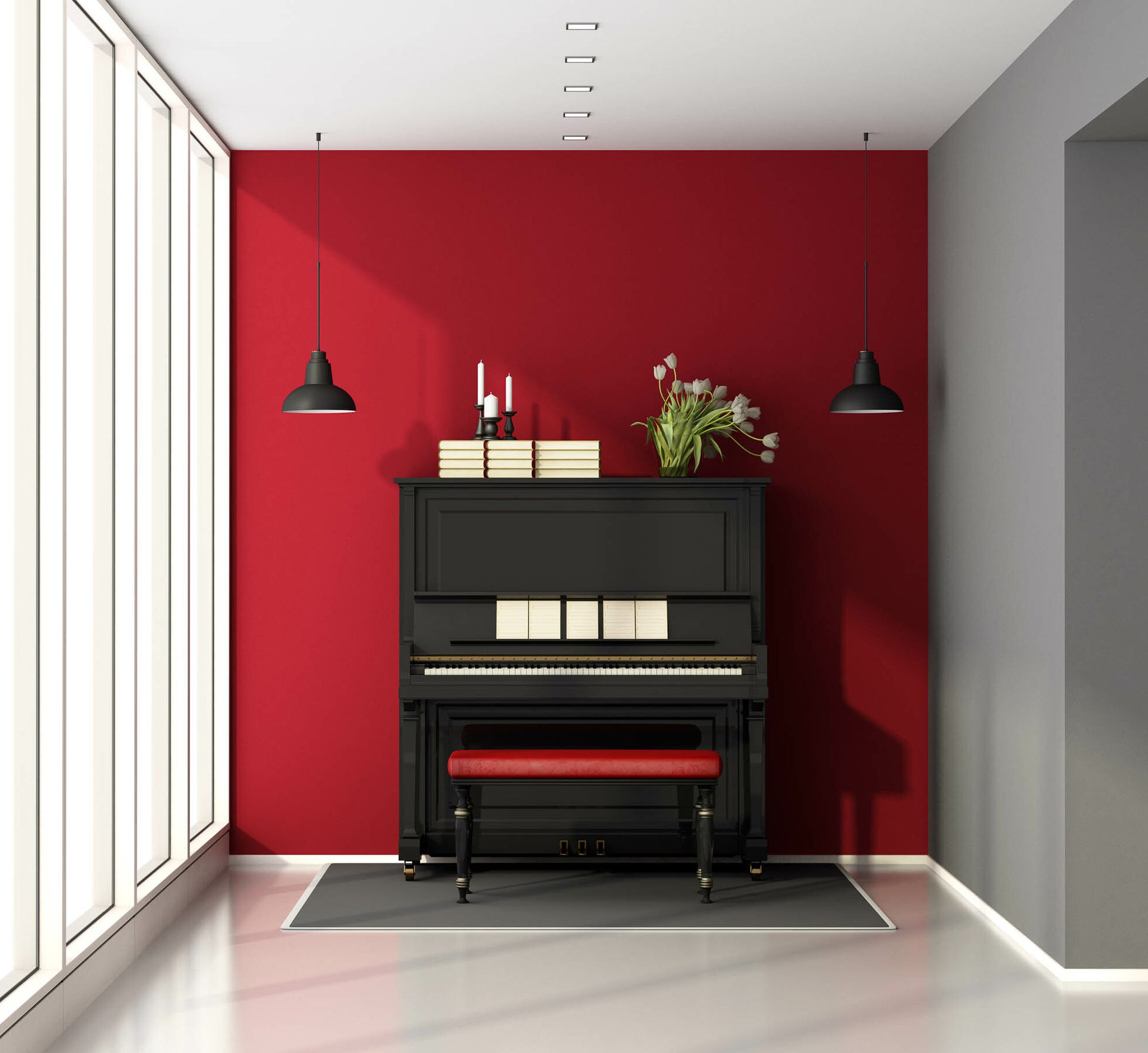 Upright piano and bench setup