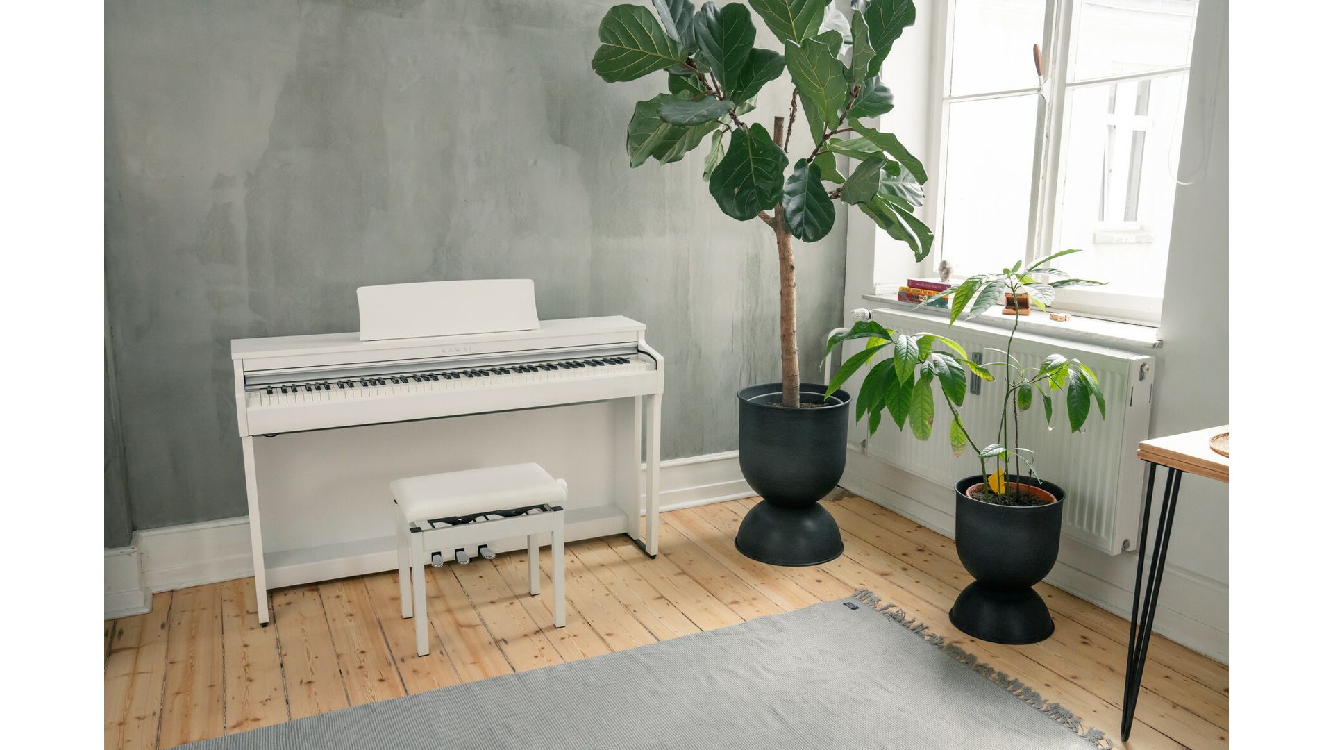 White Kawai CN201 piano at home
